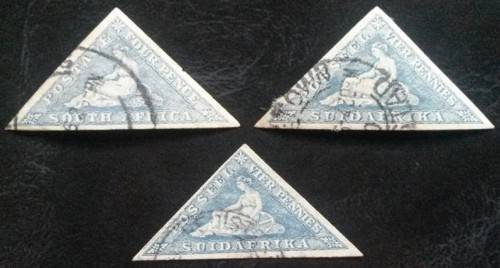 SOUTH AFRICAN 1926 FOUR PENCE AND FIER PENCE TRIANGULAR STAMPS SG 33