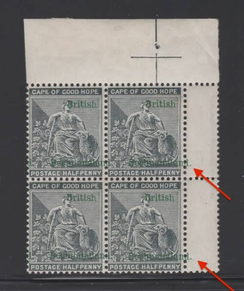 British Bechuanaland - 1889 - 1/2d Grey-Black Block of 4 - Major Overprint Shift - Very Rare!!