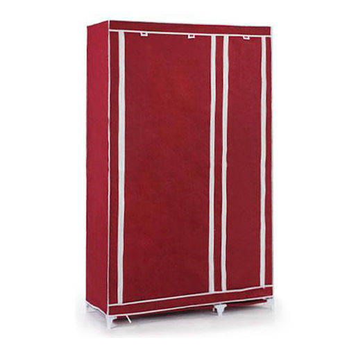 Canvas Material Wardrobe: Double (Shelves & hanging rail) - Maroon