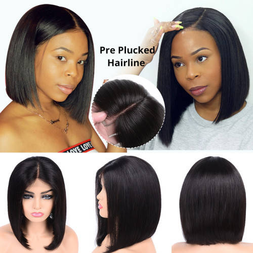 Unprocessed Virgin Brazilian Bob Wig Straight -  Human Hair 8 Inches - Natural colour