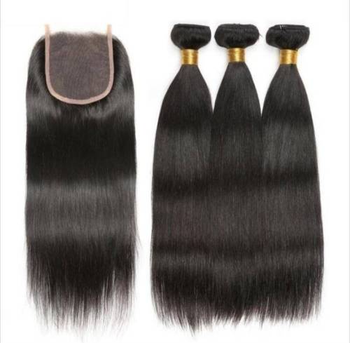 Brazilian Straight Virgin Hair 3 Bundles 10 Inches with closure - Grade 12A