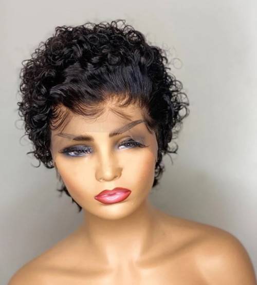 Brazilian Curly Human Hair Pixie Ear-to-Ear Lace Frontal Wig - Grade 11A
