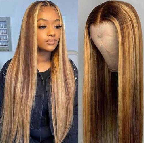 20 Inch 100% Virgin Brazilian Straight 13x1 Lace Front Wig - Blonde Highlights **Please Read*