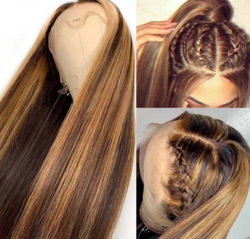 22 Inch 100% Virgin Brazilian Straight 13x4 Full Front Lace Wig - Blonde Highlights **Please Read*