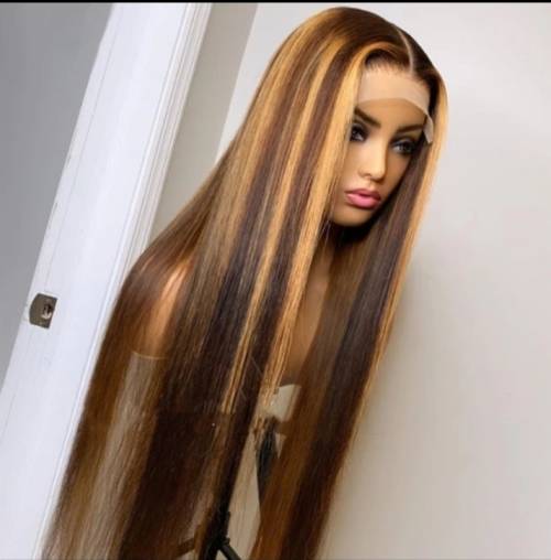 22 Inch 100% Virgin Brazilian Straight 13x4 Full Front Lace Wig - Blonde Highlights **Please Read*
