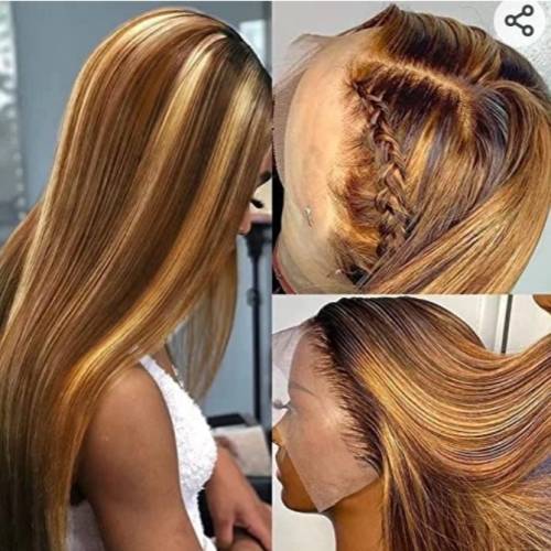 22 Inch 100% Virgin Brazilian Straight 13x4 Full Front Lace Wig - Blonde Highlights **Please Read*