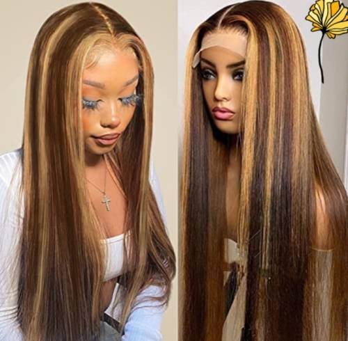 22 Inch 100% Virgin Brazilian Straight 13x4 Full Front Lace Wig - Blonde Highlights **Please Read*