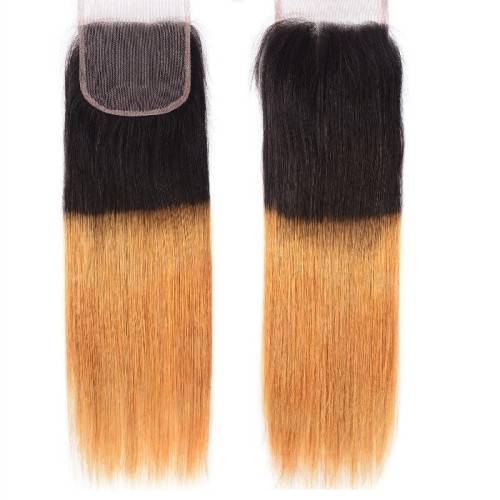 4x4 Brazilian Straight Lace Closure 8 Inches - Colour 1B/27 Ombre - Grade 12
