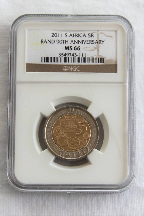 2011 NGC Graded MS66 Rand 90th Anniversary SARB R5