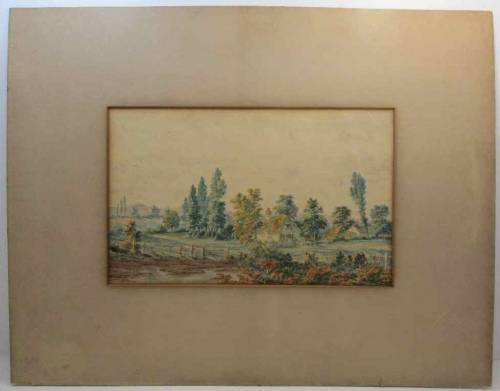 Lovely Old W Stone Watercolour Frame In Board - Painting Size: 40cm/24,5cm; Total Size: 60cm/119cm