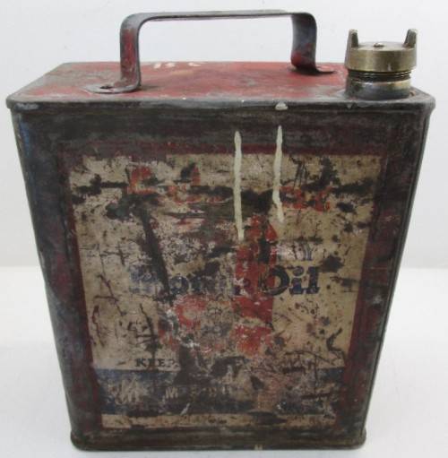 Old & Battered Mobil Oil Tin - 32cm/24cm/14cm