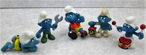 5X Smurfs - 2 Marked Peyo; 1X each - Peyo Schleich; Peyo Schleich Hong Kong; Peyo W.Germany