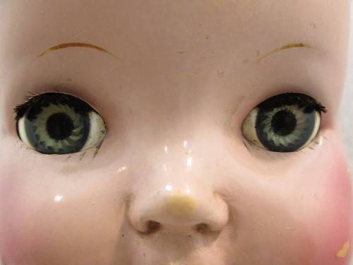 Old Bisque Doll (550), Lovely Two Tone Blue Eyes - Length 51cm; Needs Restoration