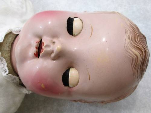 Old Bisque Doll (550), Lovely Two Tone Blue Eyes - Length 51cm; Needs Restoration