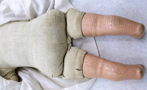 Old Bisque Doll (550), Lovely Two Tone Blue Eyes - Length 51cm; Needs Restoration