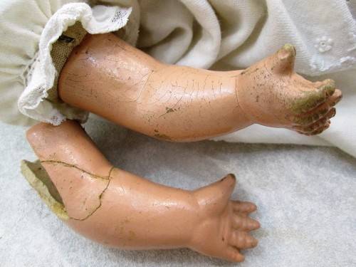 Old Bisque Doll (550), Lovely Two Tone Blue Eyes - Length 51cm; Needs Restoration