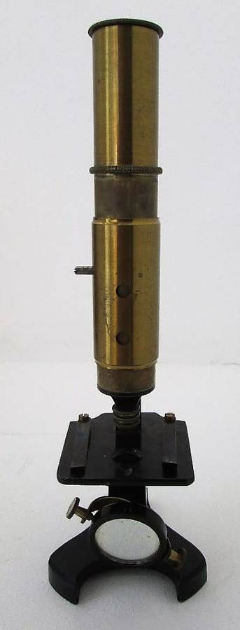 Small Brass Antique Microscope Plus Box - Height 22,5cm
