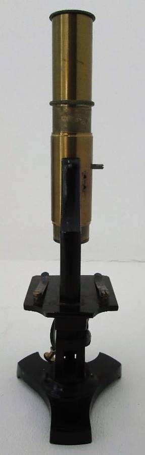 Small Brass Antique Microscope Plus Box - Height 22,5cm
