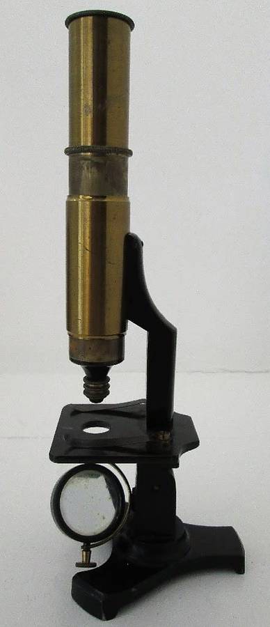 Small Brass Antique Microscope Plus Box - Height 22,5cm