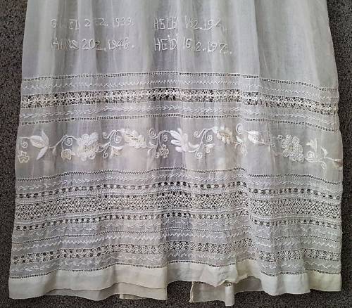 BEYOND BEAUTIFUL Christening Gown Used For 4 Children, All Names Embroidered, Beginning 1939