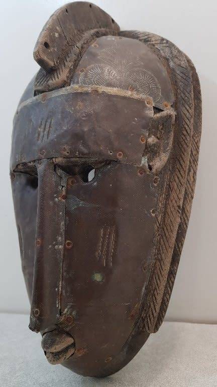 OLD! Wood & Copper African Mask - 34cm/19cm
