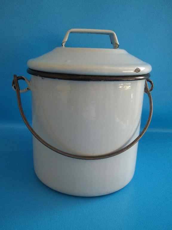 Miniature Pale Blue / Black Rim Enamel Bucket - Height 16cm - Diameter 12cm