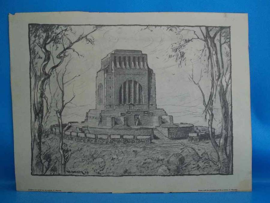Vintage Paper Print Of The Voortrekker Monument (W H Coetzer) - 40cm/30cm