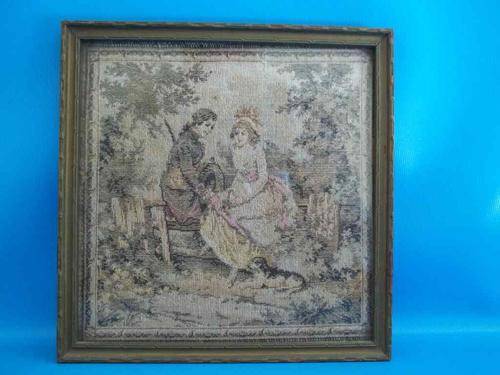 Stunning Antique Fabric Framed Behind Glass - 17,5cm/18cm