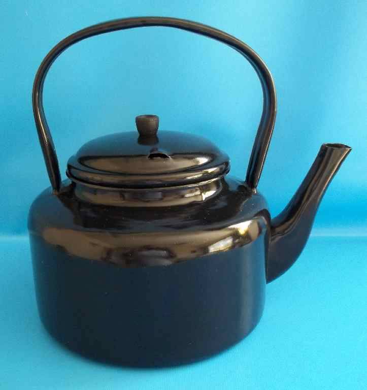 Striking Black Enamel Kettle - Height 26cm - Wonderfully Decorative!