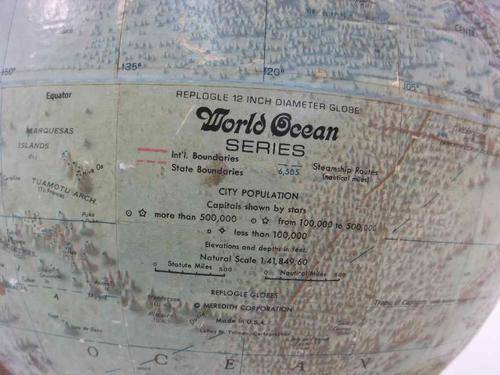 Vintage Replogle 12 Inch Diameter World Ocean Series Globe (Some Damage, See Ad)