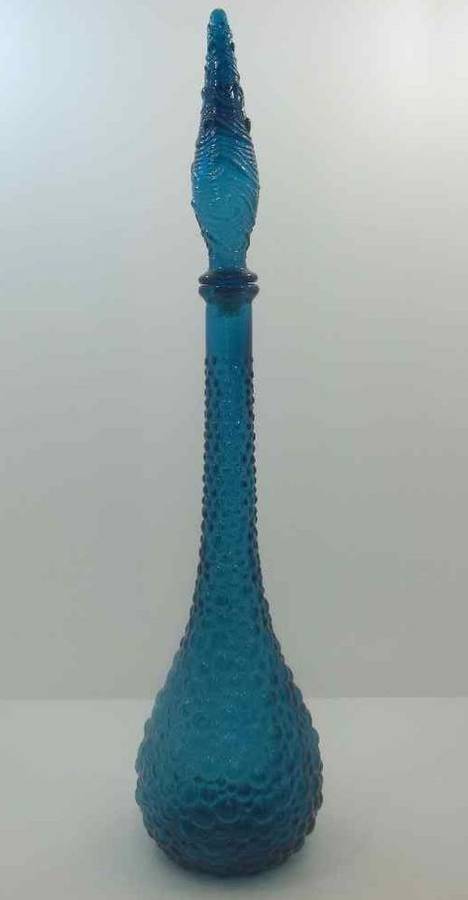 Wonderful Tall Retro c1970's Blue Bubble Glass Bottle - Height 56cm