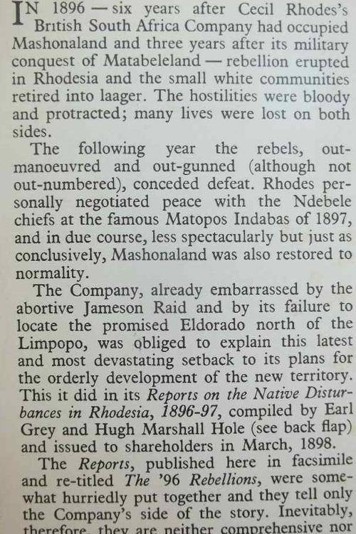 The '96 Rebellions: The British South Africa Company Reports On The Native Disturbances In Rhodesia, 1896-97 - Rhodesia Reprint Library Vol 2,1975