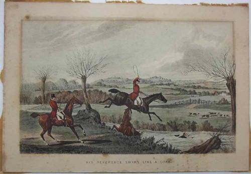 Antique Print "His Reverence Swims Like A Cork" - 31cm/21cm