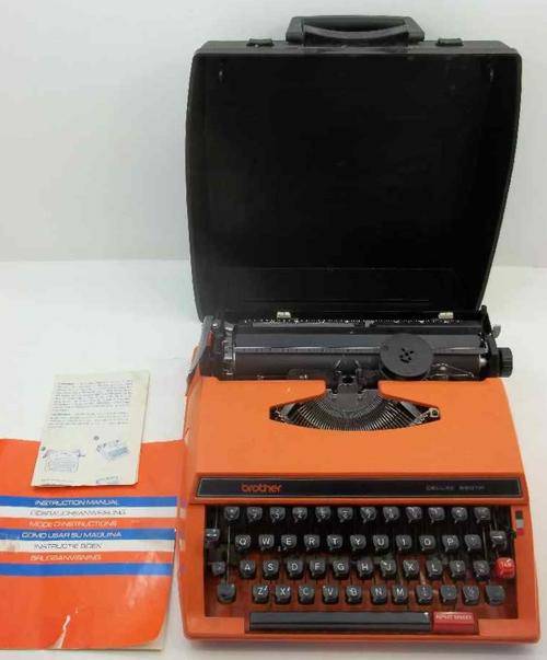 Retro c1970's Bright Orange Brother Deluxe 650TR Typewriter + Instructions & Cover ~ Fantastic!