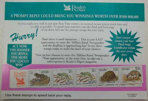 1993 10X Unused Stamps On A Reader's Digest Reply Letter