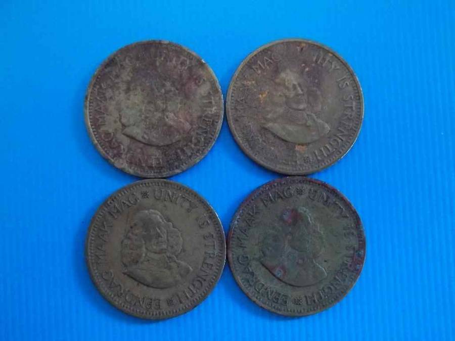 4 X South Africa 1/2c Coins (1961, 1962, 1963, 1964)