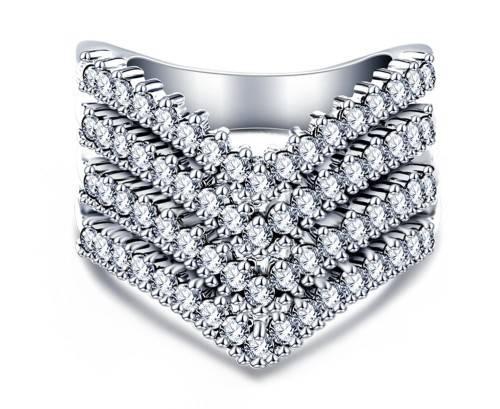 SaleStunning Platinum Plated Plated AAA Cubic Zircon Paved Promise Ring Size 7