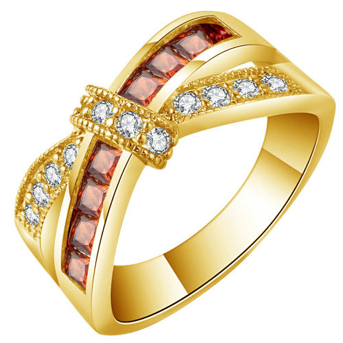 Red gold-color cross promise ring  paved cz zircon - Size 7