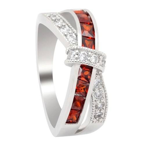 ExtraordinaryCrossed Red 18K White Gold Filled Engagement- Size 7