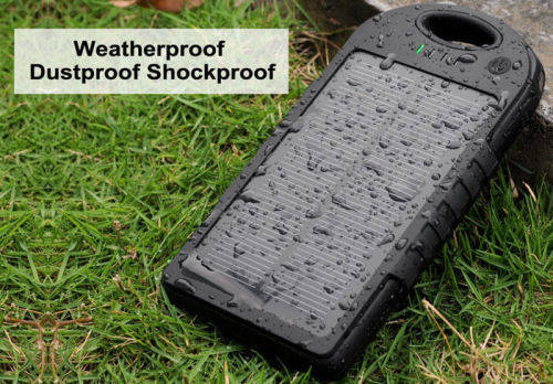5000mAh Portable Waterproof Solar Charger Dual USB External Battery Power Bank