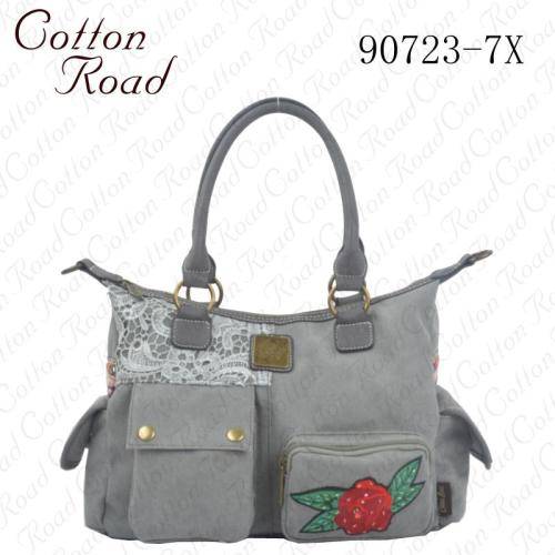 Cotton Road Fabric Rose Embroidered Handbag