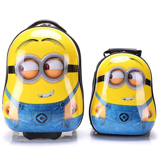 *Disney Brand* 2 Set of 13'' School Bag & 17'' Minions Hardshell  Luggage Suitcase Wheeled