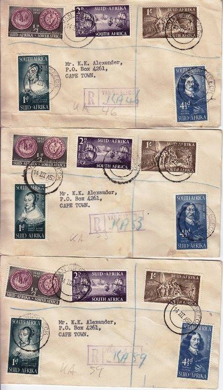 Union 15 covers - 1952 - Van Riebeeck cancellation - As per scan
