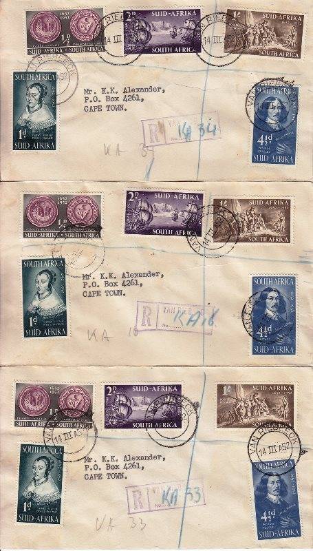 Union 15 covers - 1952 - Van Riebeeck cancellation - As per scan