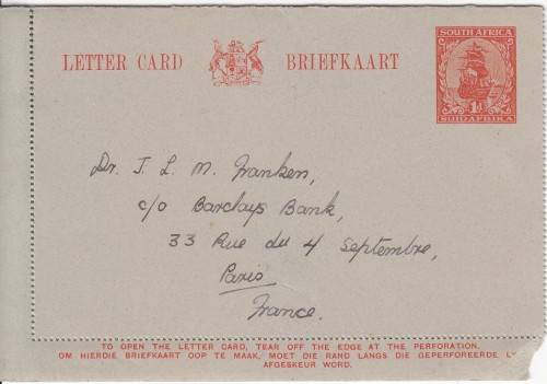 Union letter card used - excellent condition