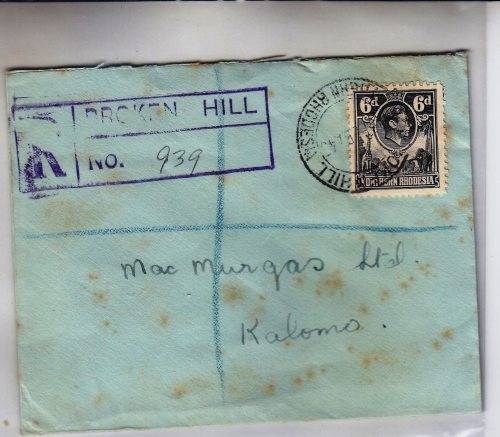 KGVI - 25/05/1943 Registered cover - To Northern Rhodesia
