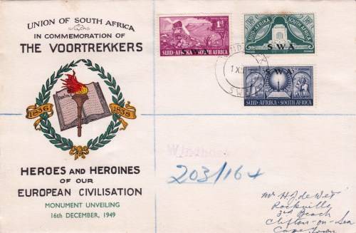 FDC - 1949 - The Voortrekkers - from Windhoek to Cape Town - Registered