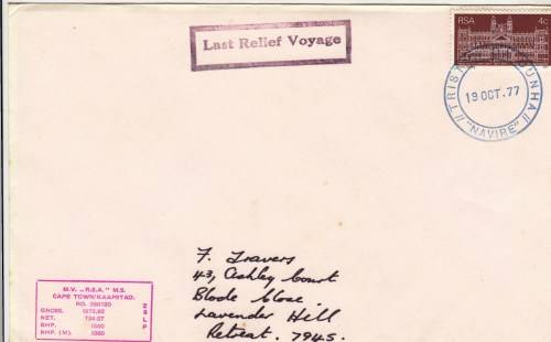 Tristan da Cunha cover to Cape Town - M.V. RSA - Last Relief Voyage - 19/10/1977