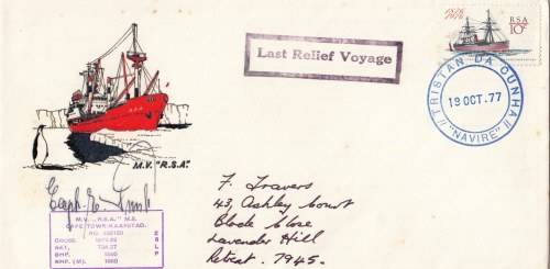 Tristan da Cunha cover to Cape Town - M.V. RSA - Last Relief Voyage - 19/10/1977 - Signed