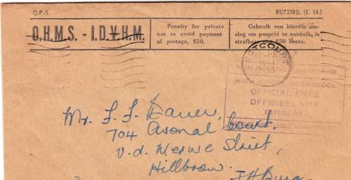 O.H.M.S. - 1961 cover from Estcourt Durban to Johannesburg